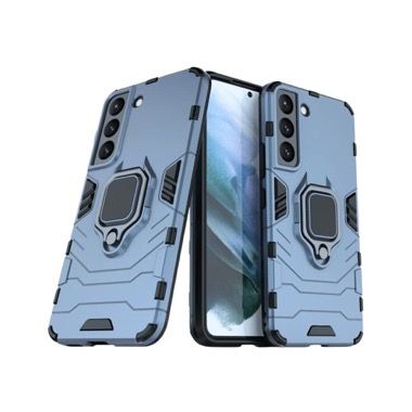 Set 3 in 1 husa antisoc cu inel, folie sticla ceramica si protectie camera pentru Samsung Galaxy S21 FE 5G, albastru inchis 2