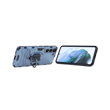 Set 3 in 1 husa antisoc cu inel, folie sticla ceramica si protectie camera pentru Samsung Galaxy S21 FE 5G, albastru inchis 3