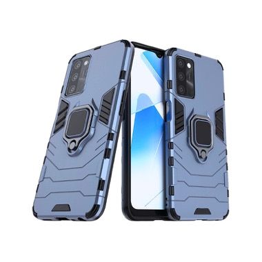 Set 3 in 1 husa antisoc cu inel, folie sticla ceramica si protectie camera pentru Oppo A16 4G, albastru inchis 2