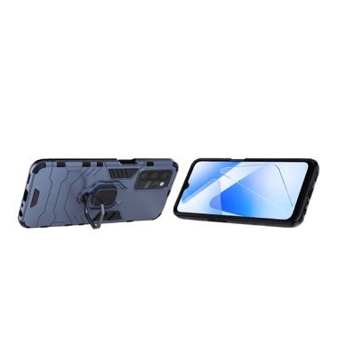 Set 3 in 1 husa antisoc cu inel, folie sticla ceramica si protectie camera pentru Oppo A16 4G, albastru inchis 3