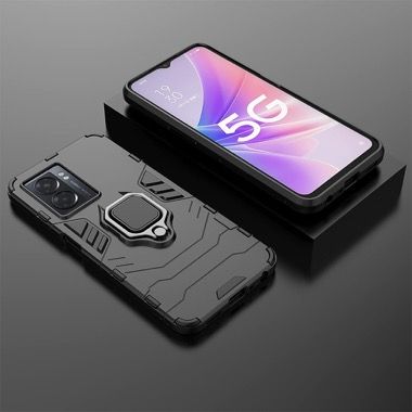 Set 3 in 1 husa antisoc cu inel, folie sticla ceramica si protectie camera pentru Oppo A77 5G, negru 2