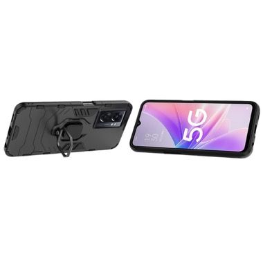 Set 3 in 1 husa antisoc cu inel, folie sticla ceramica si protectie camera pentru Oppo A77 5G, negru 4