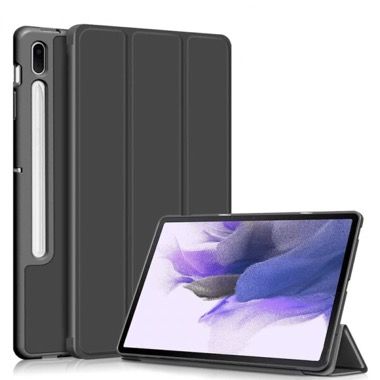 Set 3 in 1 husa carte, husa silicon si folie ecran pentru Samsung Galaxy Tab S7 FE si S7 Plus 12.4, negru 4