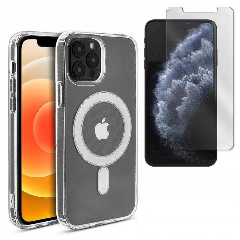Set 3 in 1 pentru iPhone 11 Pro, husa antisoc cu inel, folie sticla si folii camera, albastru inchis