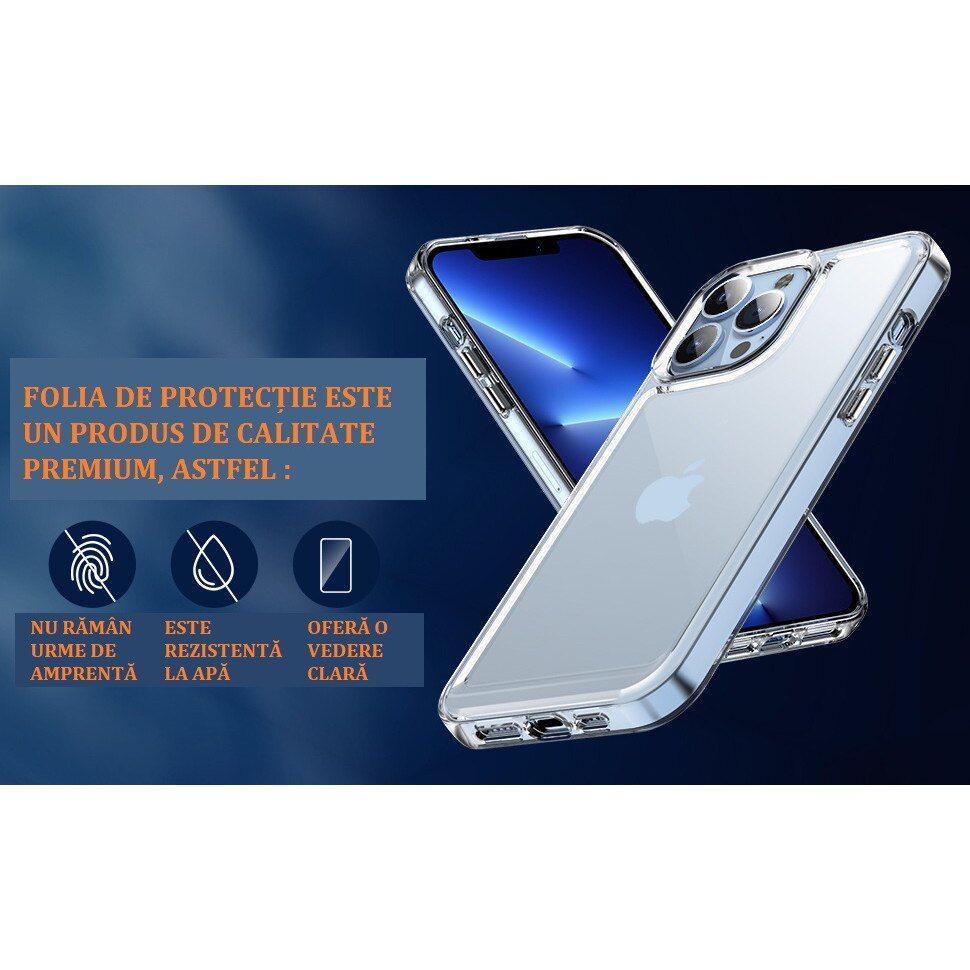 Set 3 in 1 pentru iPhone 11 Pro Max, husa antisoc cu inel, folie sticla si folii camera, albastru inchis 2