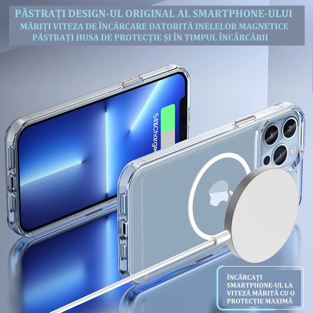 Set 3 in 1 pentru iPhone 11 Pro Max, husa antisoc cu inel, folie sticla si folii camera, albastru inchis 3