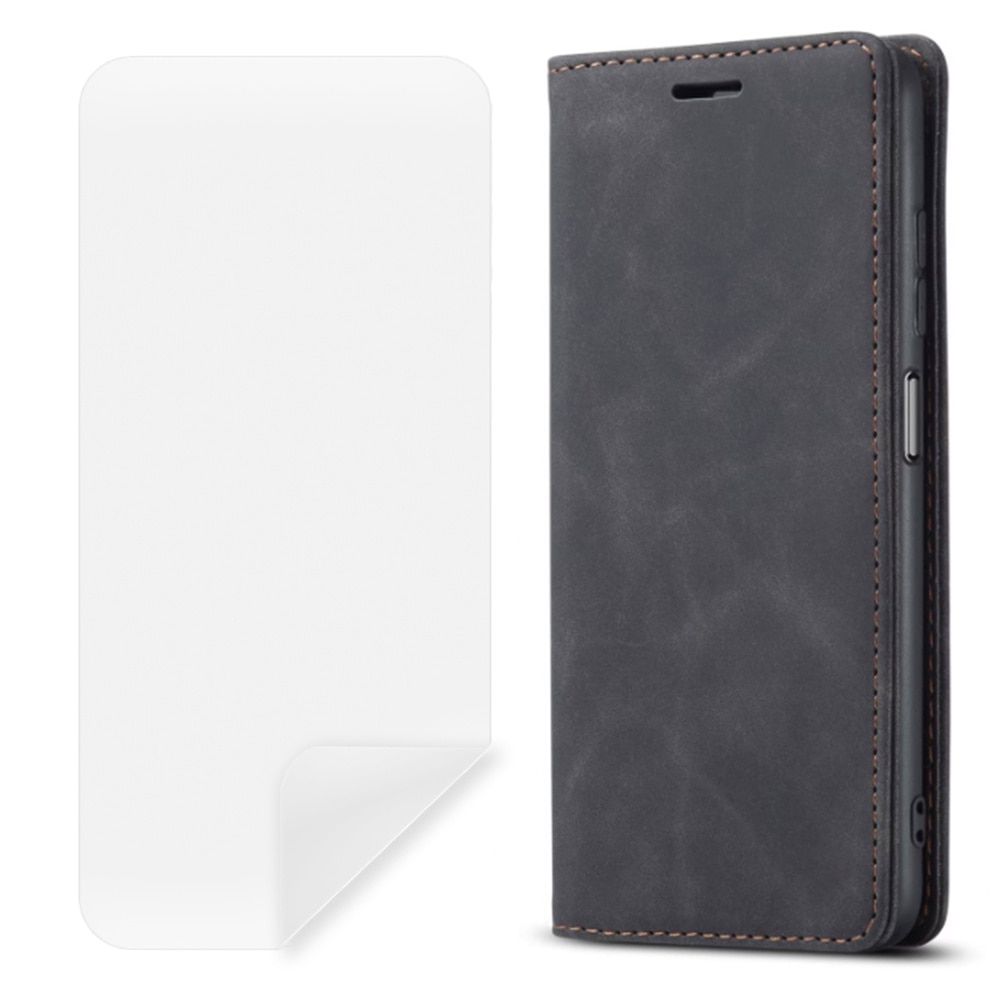 Set 3 in 1 pentru Xiaomi Redmi 12C, husa antisoc cu inel, folie sticla si folii camera, albastru inchis