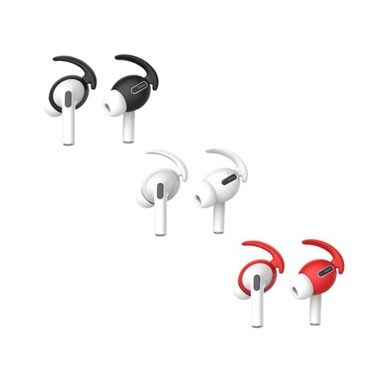Set 3 perechi huse silicon cu carlig pentru fixare AirPods Pro, negru, alb, rosu 3
