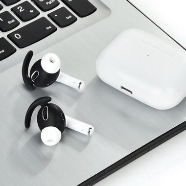 Set 3 perechi huse silicon cu carlig pentru fixare AirPods Pro, negru, alb, rosu 4