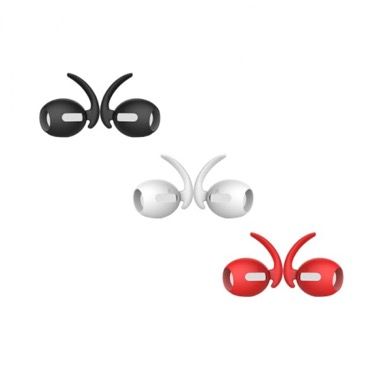Set 3 perechi huse silicon cu carlig pentru fixare AirPods Pro, negru, alb, rosu 6