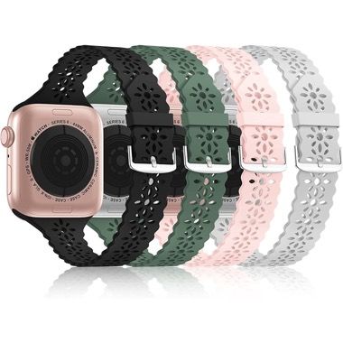 Set 4 curele silicon pentru Apple Watch 38/40/41 mm, negru, alb, verde, mov inchis
