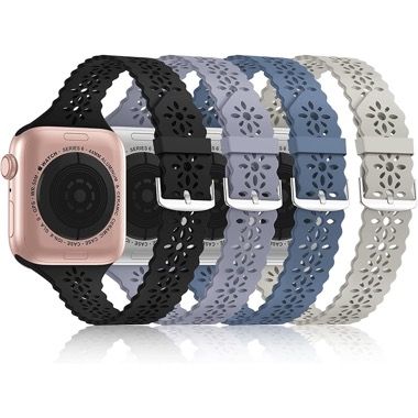 Set 4 curele silicon pentru Apple Watch 38/40/41 mm, negru, alb, verde, mov inchis 2