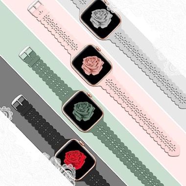 Set 4 curele silicon pentru Apple Watch 38/40/41 mm, negru, alb, verde, mov inchis 3