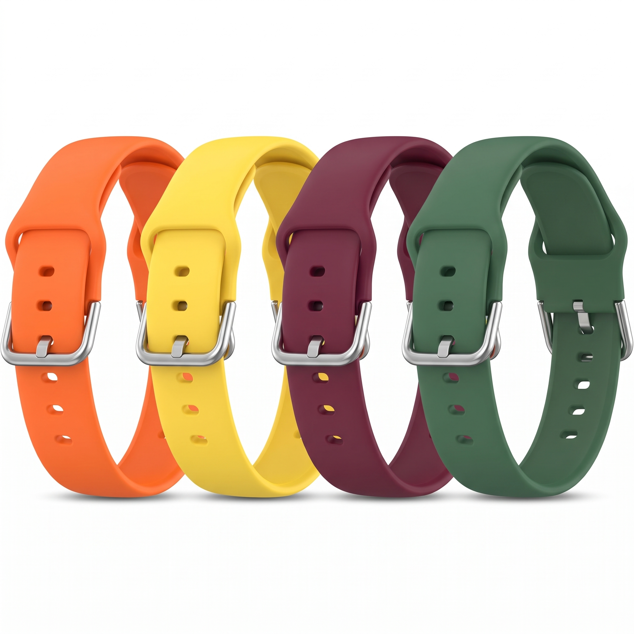 Set 4 curele silicon pentru Apple Watch 42/44/45/49 mm, portocaliu, galben, visiniu, verde
