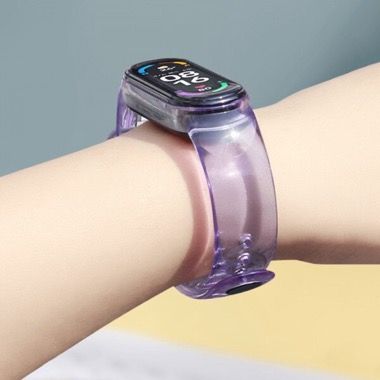 Set 4 curele silicon pentru Xiaomi Mi Band 7, culoare foto-sensibila, roz verde transparent-mov crem 2