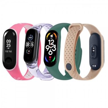 Set 4 curele silicon pentru Xiaomi Mi Band 7, culoare foto-sensibila, roz verde transparent-mov crem 7