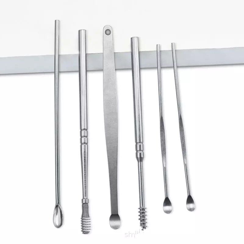Set 6 piese pentru igiena urechilor cu cutie tip breloc, negru 2