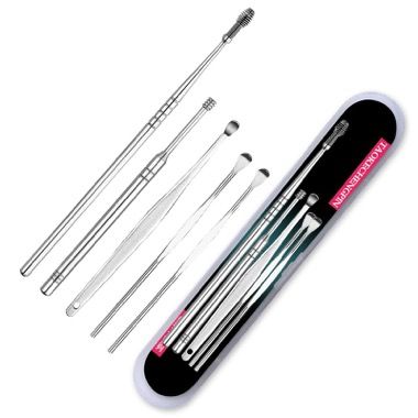Set 7 instrumente inox pentru igiena urechilor, cu periuta si cutie