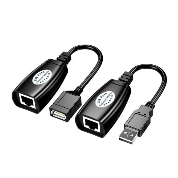 Set adaptoare extender USB la RJ45 pentru prelungit semnalul USB prin cablu de retea, negru