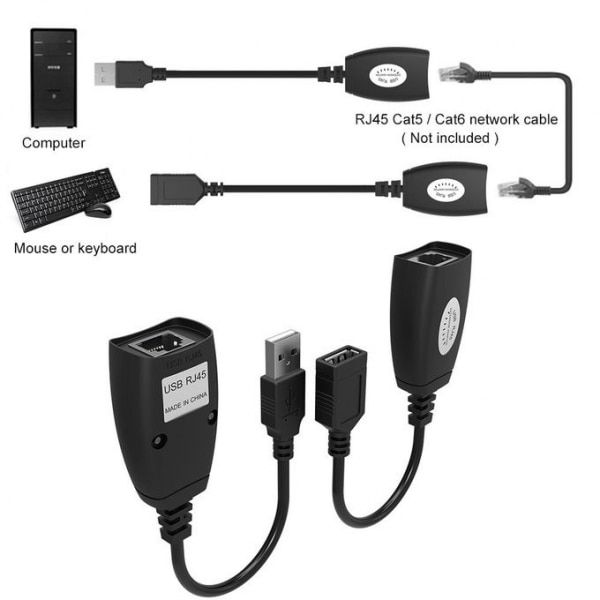 Set adaptoare extender USB la RJ45 pentru prelungit semnalul USB prin cablu de retea, negru 2