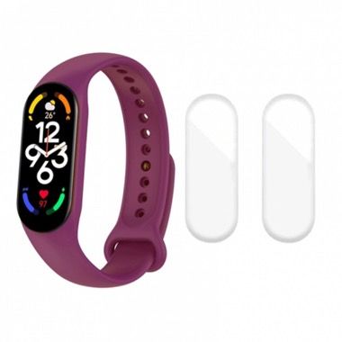 Set curea silicon si 2 folii hidrogel pentru Xiaomi Mi Band 7, mov 7