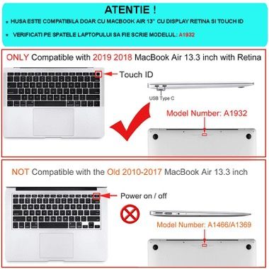 Set protectie 2 in 1 pentru MacBook Air 13.3 inch A1932, carcasa si folie ecran, model marmura rose gold 4