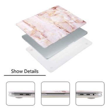 Set protectie 2 in 1 pentru MacBook Air 13.3 inch A1932, carcasa si folie ecran, model marmura rose gold 5