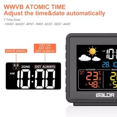 Statie meteo cu proiector, ceas si senzor extern, semnal radio, negru 6