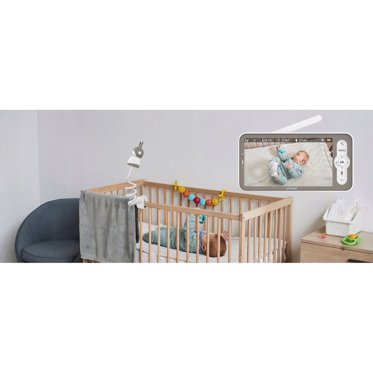 Suport flexibil pentru baby monitor si camera bebelus, prindere cu surub 1/4, alb 5