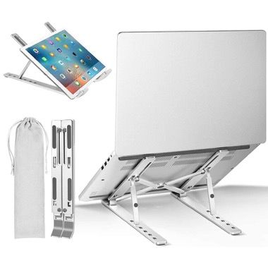 Suport pliabil din aluminiu pentru laptop, tableta si telefon, reglabil, argintiu 2