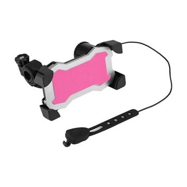 Suport telefon cu claxon fixare ghidon rotire 360 trotineta, bicicleta, carucior, roz 3
