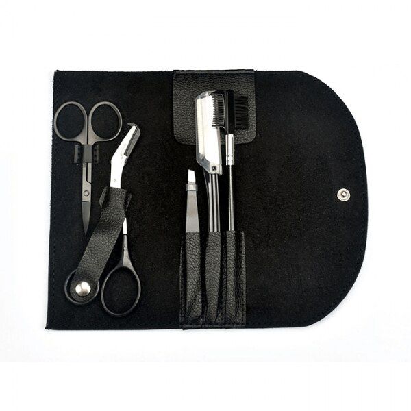 Trusa 5 piese Focstar stilizare sprancene, trimmer, penseta, forfecuta, pouch de transport, negru