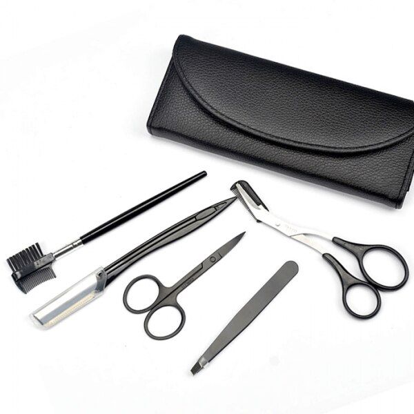 Trusa 5 piese Focstar stilizare sprancene, trimmer, penseta, forfecuta, pouch de transport, negru 2