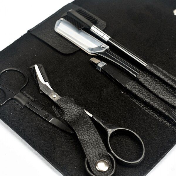 Trusa 5 piese Focstar stilizare sprancene, trimmer, penseta, forfecuta, pouch de transport, negru 3