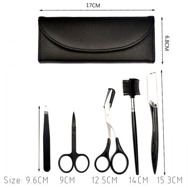 Trusa 5 piese Focstar stilizare sprancene, trimmer, penseta, forfecuta, pouch de transport, negru 4
