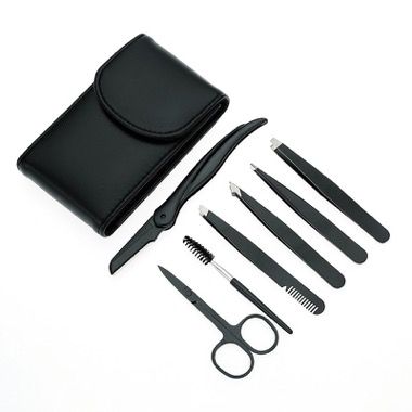 Trusa 7 piese Focstar stilizare sprancene, trimmer, 4 pensete, spoolie, forfecuta, pouch, negru 2