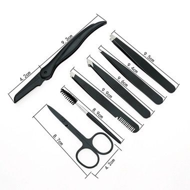 Trusa 7 piese Focstar stilizare sprancene, trimmer, 4 pensete, spoolie, forfecuta, pouch, negru 3