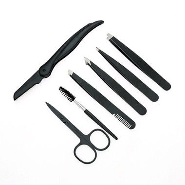 Trusa 7 piese Focstar stilizare sprancene, trimmer, 4 pensete, spoolie, forfecuta, pouch, negru 5