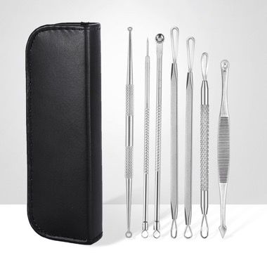Trusa 9 instrumente din inox pentru puncte negre si comedoane, cu pouch, negru 2