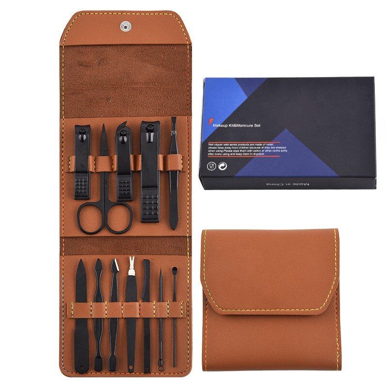 Trusa unghii Focstar 15 piese, manichiura, puncte negre, penseta, curatare urechi, clutch, negru 2