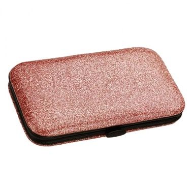 Trusa unghii Focstar 5 piese, unghiera, foarfeca, pila, penseta, cutie depozitare, roz gold 5