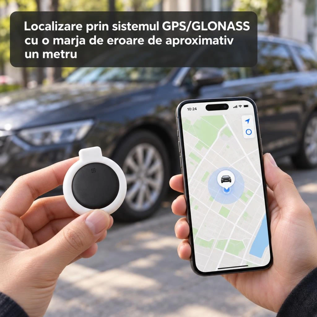 Localizare prin sistemul GPS/GLONASS cu o marja de eroare de aproximativ un metru.
