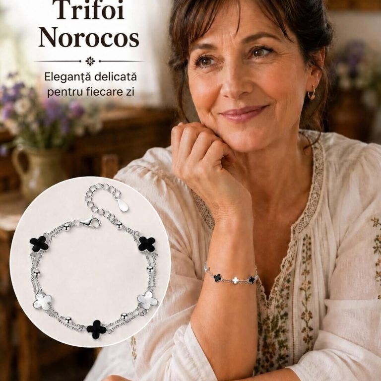 Brățară argintie cu pandantive în formă de trifoi