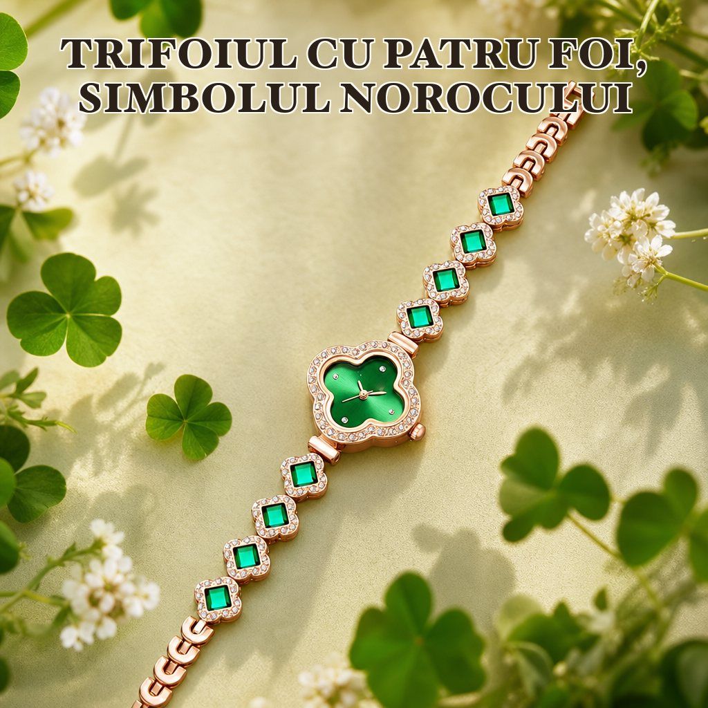 Detaliu trifoi Ceas Emerald Norocos