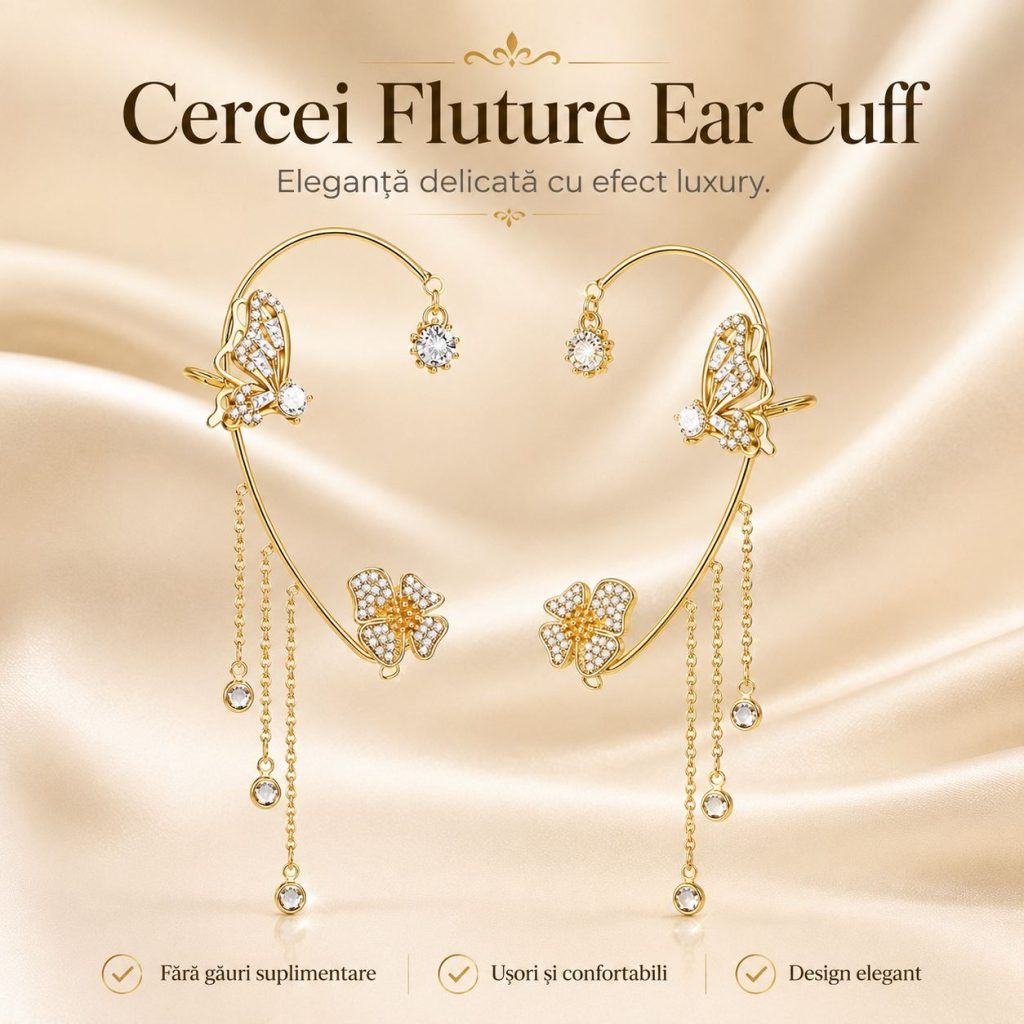 Cercei Fluture Ear Cuff cu Efect Luxury