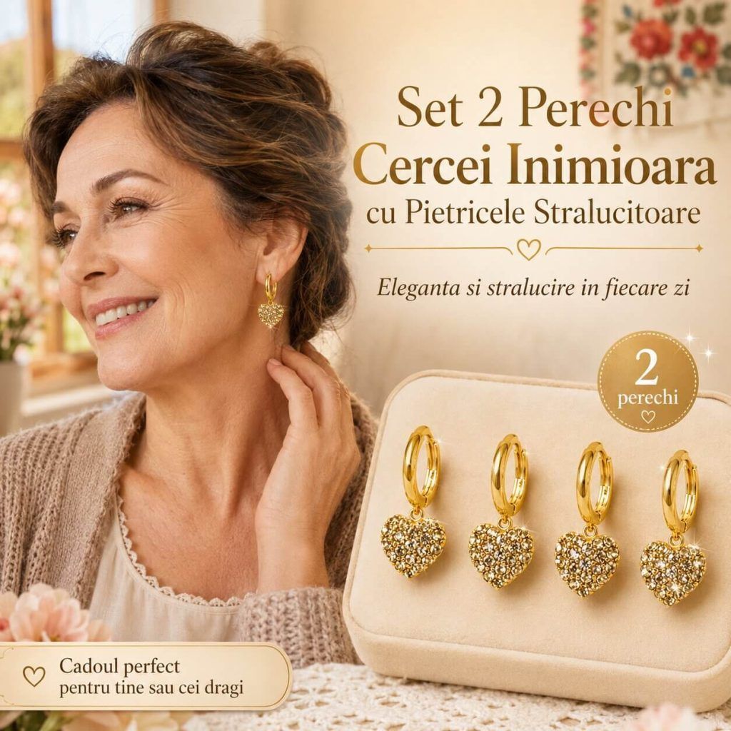 Set 2 Perechi Cercei Inimioara cu Pietricele Stralucitoare 2