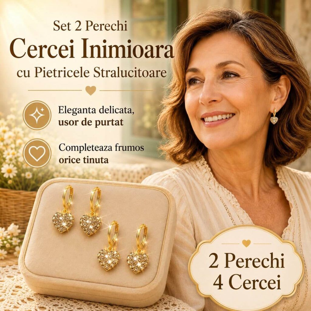 Set 2 Perechi Cercei Inimioara cu Pietricele Stralucitoare 5