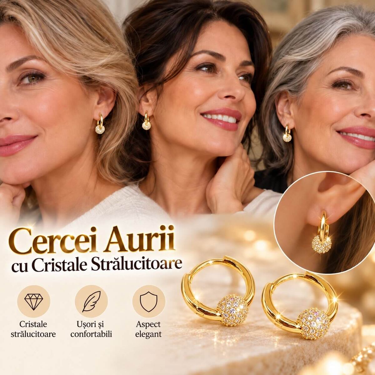 Cercei Aurii cu Cristale Stralucitoare 5