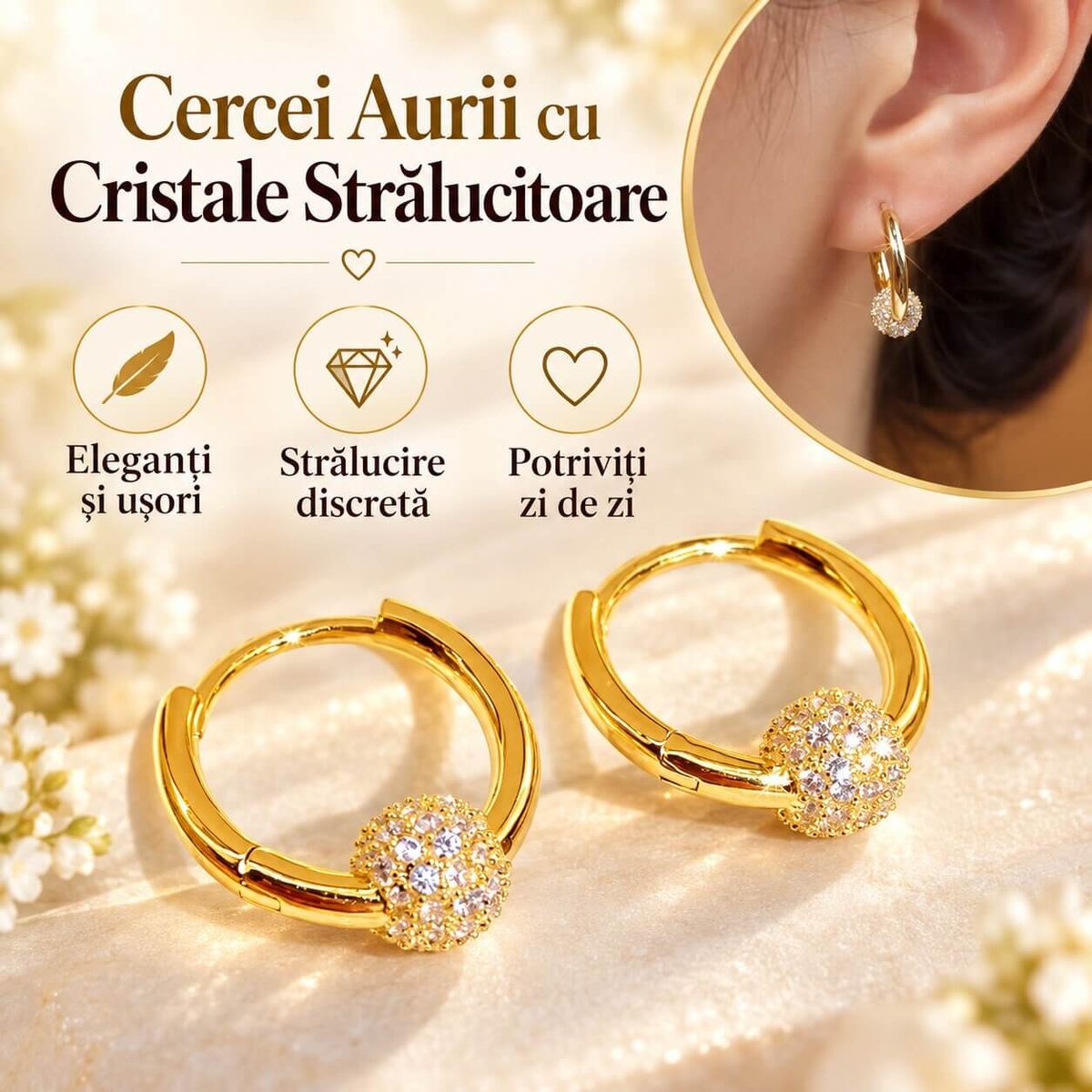 Cercei Aurii cu Cristale Stralucitoare 2