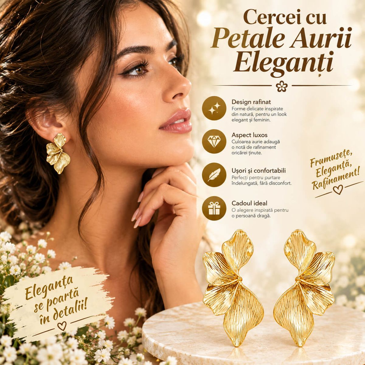 Cercei cu Petale Aurii Eleganti 3